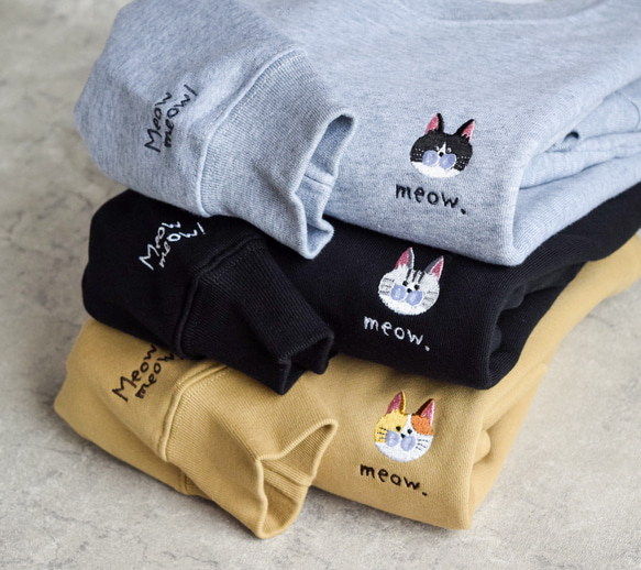 選べる猫29種！ワンポイント刺繍スウェット 名入れ可《選べる３色》親子 うちの子 長袖 トレーナー ねこ 12枚目の画像