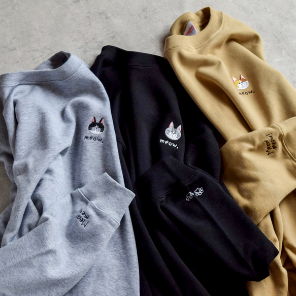 選べる猫29種！ワンポイント刺繍スウェット 名入れ可《選べる３色》親子 うちの子 長袖 トレーナー ねこ 3枚目の画像