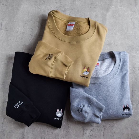 選べる猫29種！ワンポイント刺繍スウェット 名入れ可《選べる３色》親子 うちの子 長袖 トレーナー ねこ 19枚目の画像