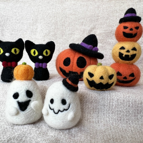 ハロウィン飾りOkg ミニおばけとお菓子 羊毛フェルト ハンドメイド ハロウィン飾り ミニおばけシリーズ② ガーランド 羊毛フェルト