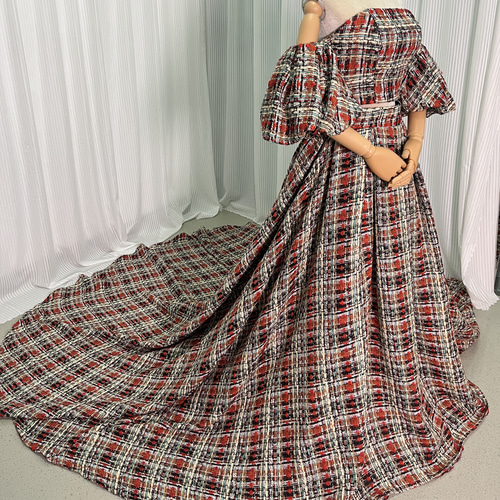 チェック柄フリル付きフォーマルドレス 高ぶる 