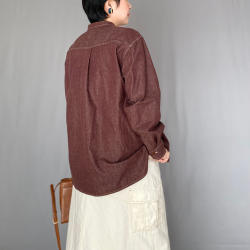 PLAN C デニムシャツ ブラウン襟 PLAN C(プラン シー)CMCEF02KW0/TD003 デニムシャツ レディース