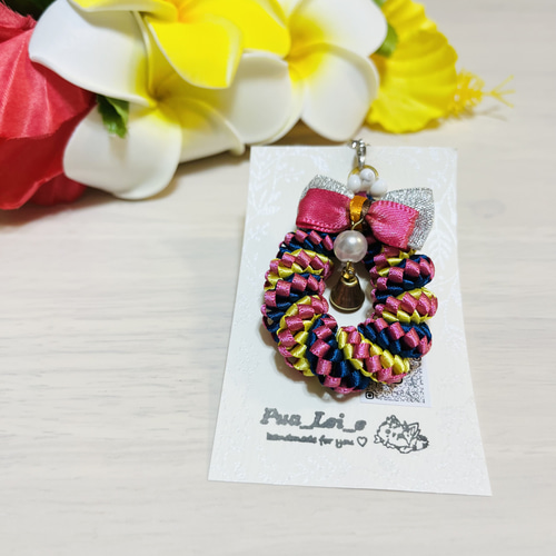 ✿ぷりん♡ リボンレイ ✿パステルレインボー×モモ リボンレイチャーム