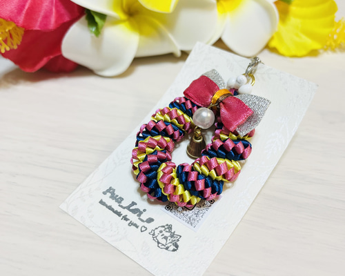 ✿ぷりん♡ リボンレイ ✿パステルレインボー×モモ リボンレイチャーム