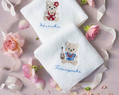 オーダーページ　ハンカチ148 くま　花束わんこ柄ハンドメイド3/17 リゾ婚くま席札ハンカチ プチギフト 沖縄婚 ハワイ婚 南国 ウクレレ