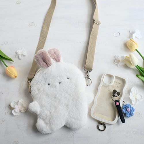 白うさぎちゃん ぬいぐるみポシェット ファー バッグ ポシェット