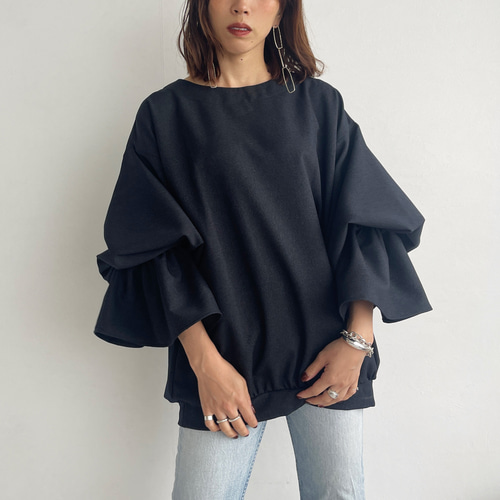OMMO バルーンスリーブ 黒 長袖トップス OMMO♡ BALLOON CUFF KNIT TOP