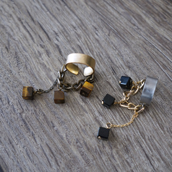 單顆黃銅耳夾，「虎眼石 x 鏈」六月生辰石虎眼石耳夾立方體 第5張的照片