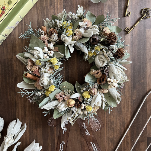 SALE】ユーカリとスモークツリーのハーフリース* * *ラッピング無料