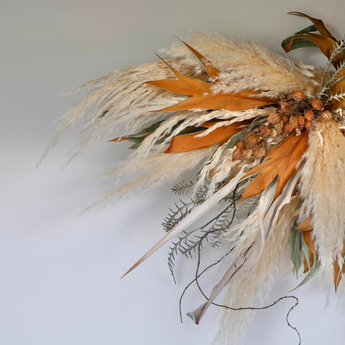 受注生産】壁掛け大型ドライフラワーアレンジ パンパスグラスと