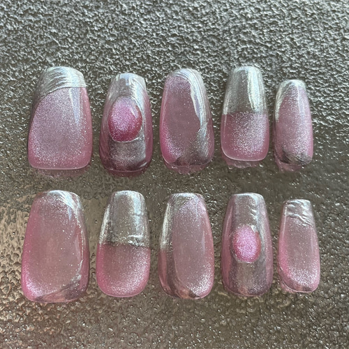 ワンホンネイル ネイルチップ 韓国ネイル マグネットネイル ピンクラメ