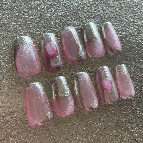 ワンホンネイル ネイルチップ 韓国ネイル マグネットネイル ピンクラメ