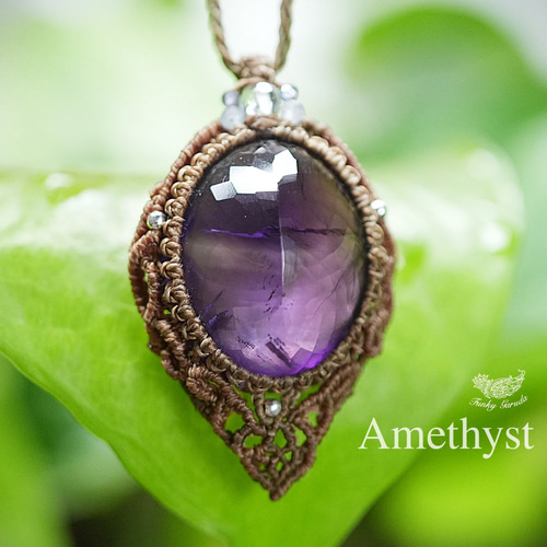 宝石カット☆アメジストマクラメネックレス1705 ネックレス  