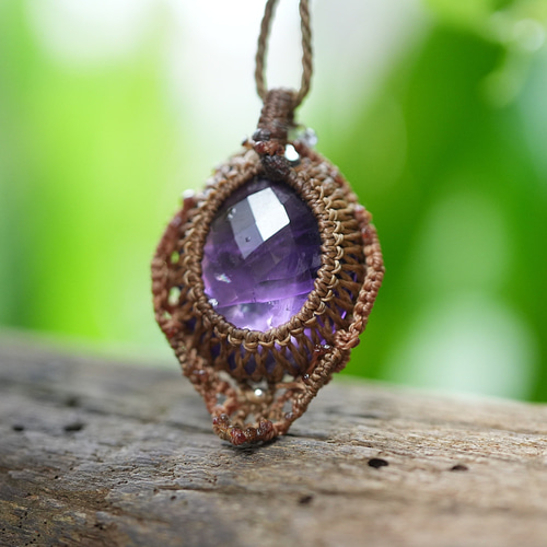 【宝石質/最強品質】マクラメ編みアメジスト＊レザーカット＊　天然石ネックレス 宝石質/最強品質】マクラメ編みアメジスト＊レザーカット＊ 天然石