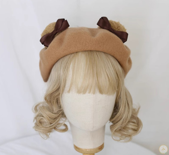 クマ耳リボン羊毛ベレー帽 ベレー帽・ハンチング みなと工房 通販