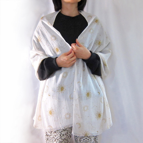 星座とかわいい宇宙の大判レーヨンシフォンストール オリジナル生地