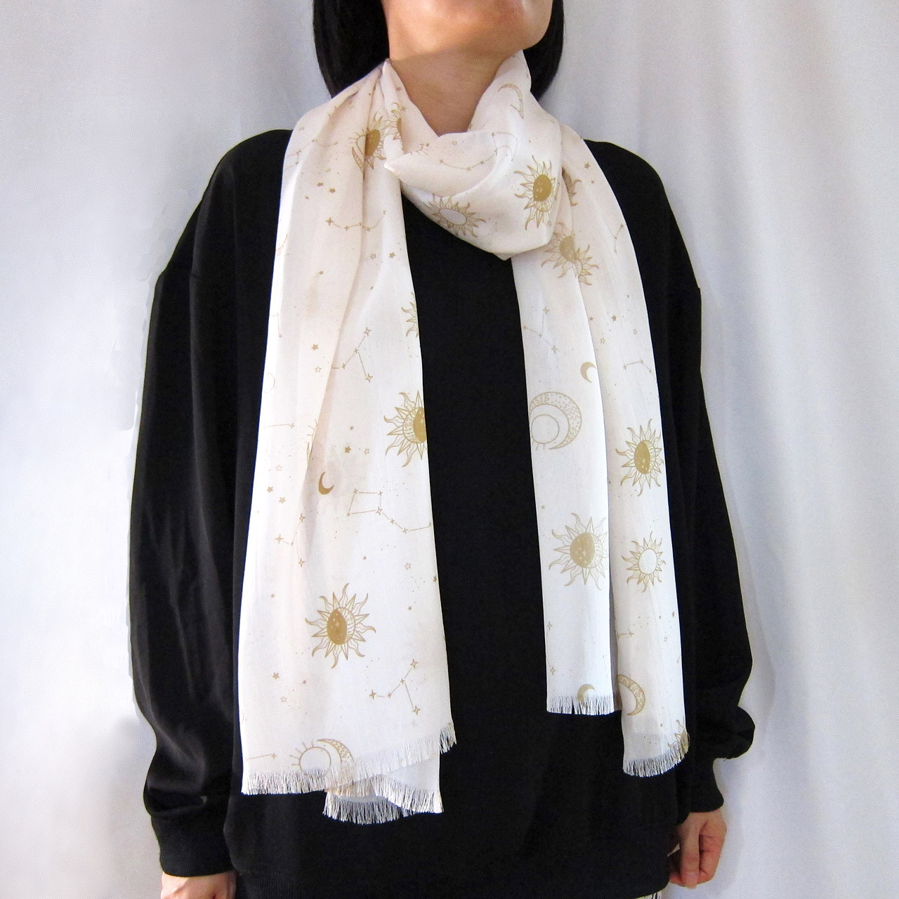 星座とかわいい宇宙の大判レーヨンシフォンストール オリジナル生地 《SpicaBijoux コラボ企画》