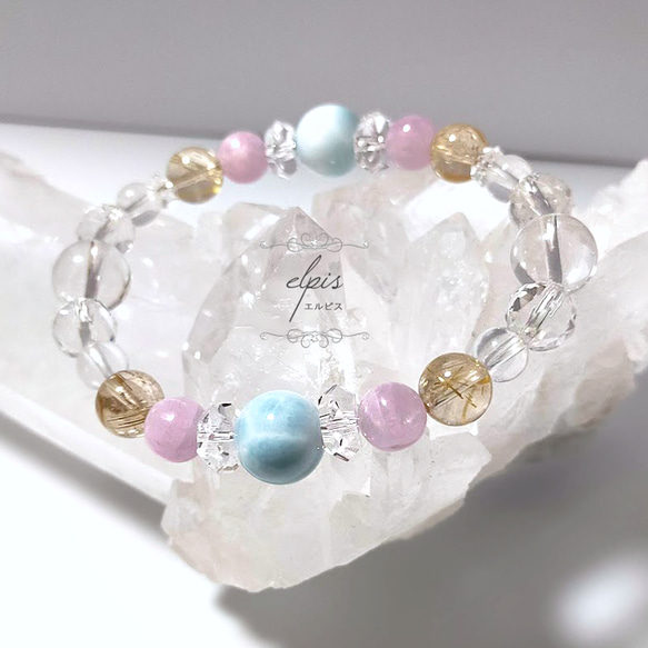 ラリマー＆クンツァイト＆ゴールドルチルクォーツ＆水晶