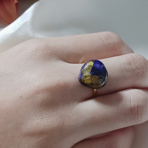 イエローパープルクォーツァイトコッパー 黄色と紫のリング 天然石