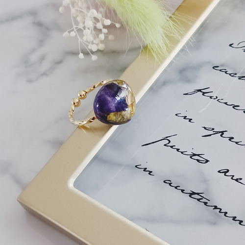 イエローパープルクォーツァイトコッパー 黄色と紫のリング 天然石