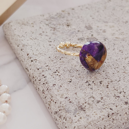 イエローパープルクォーツァイトコッパー 黄色と紫のリング 天然石