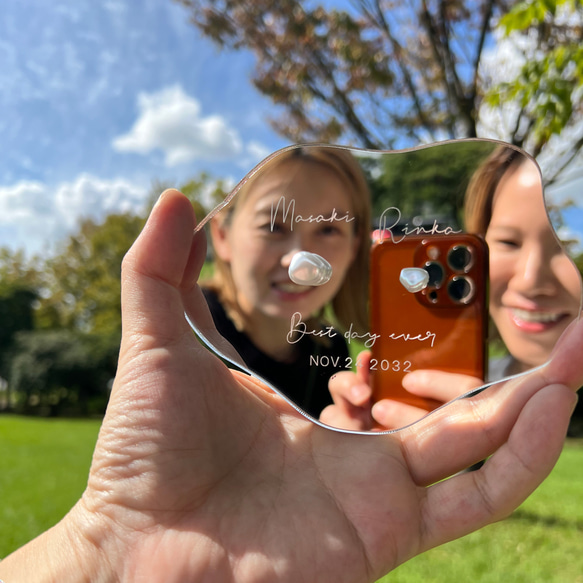 フォント変更OK！ミラーアクリルリングピロー バロックビーズ クラウド型／rpa08 3枚目の画像