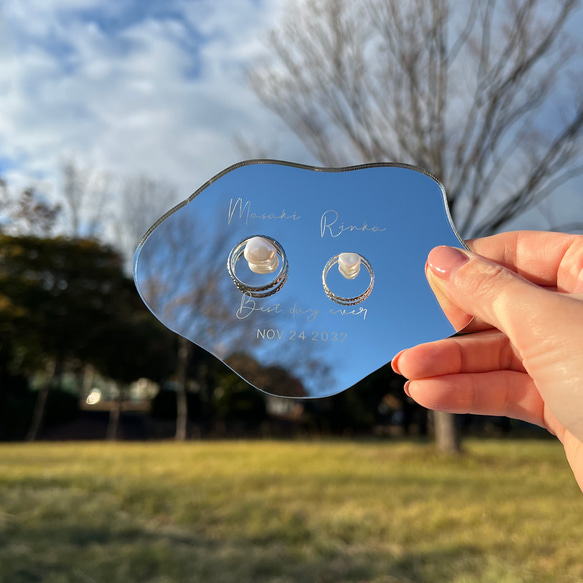 フォント変更OK！ミラーアクリルリングピロー バロックビーズ クラウド型／rpa08 2枚目の画像