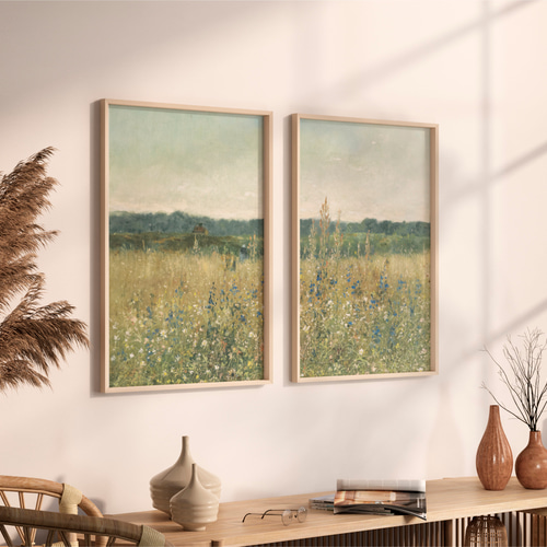 花畑風景 アンティーク アートポスター 2枚セット 北欧インテリア 絵画