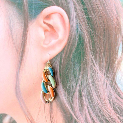 No.1631】ハンドメイド カラフル チェーンリング ピアス （A) ピアス