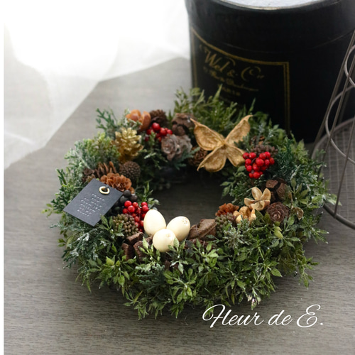 アーティフィシャルフラワー クリスマスリース 20センチ リース Fleur