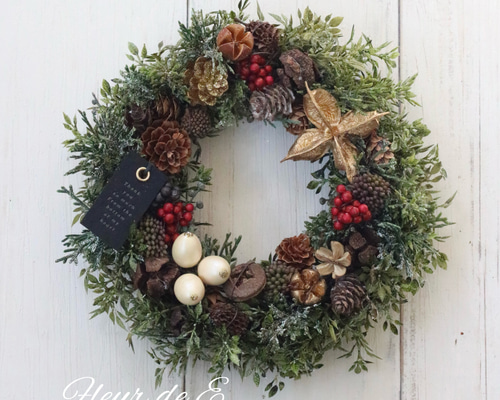 クリスマスリース　21センチ アーティフィシャルフラワー クリスマスリース 20センチ リース Fleur