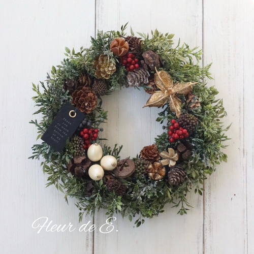 アーティフィシャルフラワー クリスマスリース 20センチ リース Fleur