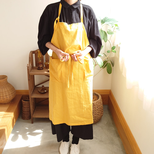 ハーフリネンエプロン＊くたっとした柔らか生地＊ぷくっとしたポケット