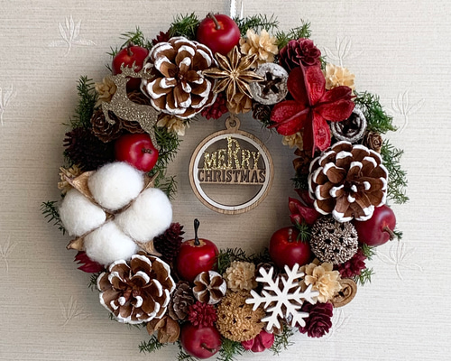 受注制作]リンゴと木の実のクリスマスリース ドライフラワー Hana-Hana