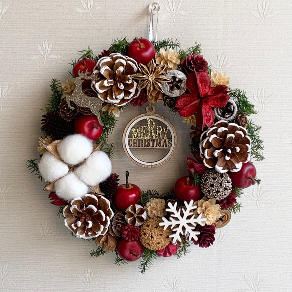 受注制作]リンゴと木の実のクリスマスリース ドライフラワー Hana-Hana