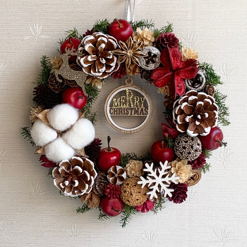 受注制作]リンゴと木の実のクリスマスリース ドライフラワー Hana-Hana