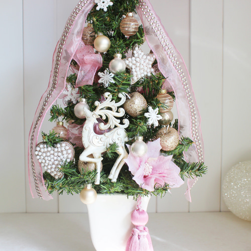 一点物】キラキラ・ピンククリスマスツリー トナカイ ピンク 一点物】キラキラ・ピンククリスマスツリー トナカイ ピンク
