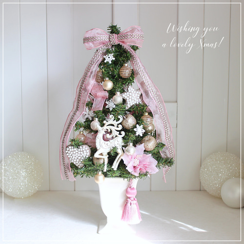 一点物】キラキラ・ピンククリスマスツリー トナカイ ピンク 一点物】キラキラ・ピンククリスマスツリー トナカイ ピンク