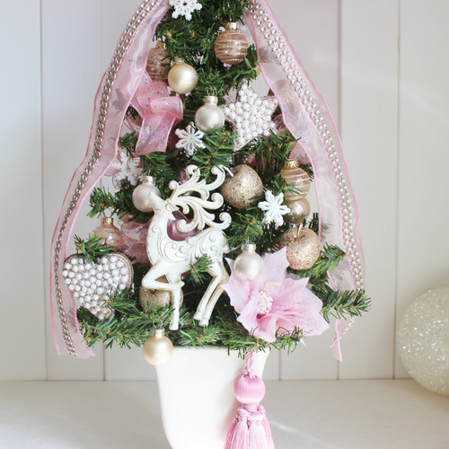 一点物】キラキラ・ピンククリスマスツリー トナカイ ピンク