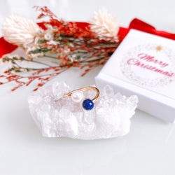 十二月生辰石：青金石套裝，14公斤項鍊，叉形戒指，均碼，淡水珍珠，禮品 第5張的照片