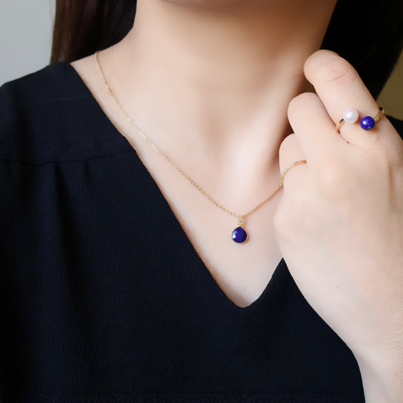 十二月生辰石：青金石套裝，14公斤項鍊，叉形戒指，均碼，淡水珍珠，禮品 第4張的照片