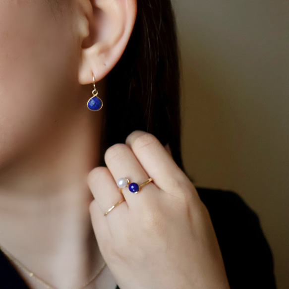 十二月生辰石：青金石套裝，14公斤項鍊，叉形戒指，均碼，淡水珍珠，禮品 第12張的照片