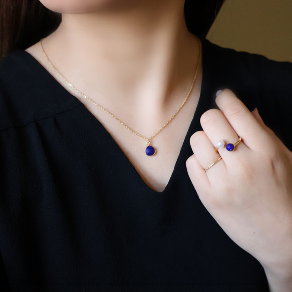 十二月生辰石：青金石套裝，14公斤項鍊，叉形戒指，均碼，淡水珍珠，禮品 第2張的照片