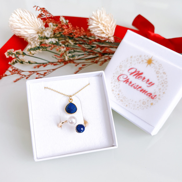 十二月生辰石：青金石套裝，14公斤項鍊，叉形戒指，均碼，淡水珍珠，禮品 第1張的照片