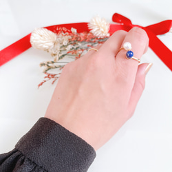 十二月生辰石：青金石套裝，14公斤項鍊，叉形戒指，均碼，淡水珍珠，禮品 第7張的照片