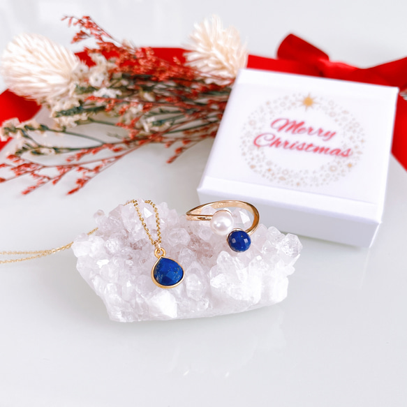 十二月生辰石：青金石套裝，14公斤項鍊，叉形戒指，均碼，淡水珍珠，禮品 第3張的照片