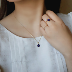 十二月生辰石：青金石套裝，14公斤項鍊，叉形戒指，均碼，淡水珍珠，禮品 第11張的照片