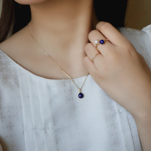 十二月生辰石：青金石套裝，14公斤項鍊，叉形戒指，均碼，淡水珍珠，禮品 第11張的照片