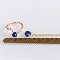 十二月生辰石：青金石套裝，14公斤項鍊，叉形戒指，均碼，淡水珍珠，禮品 第13張的照片