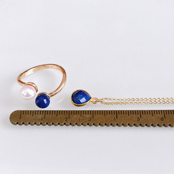 十二月生辰石：青金石套裝，14公斤項鍊，叉形戒指，均碼，淡水珍珠，禮品 第13張的照片